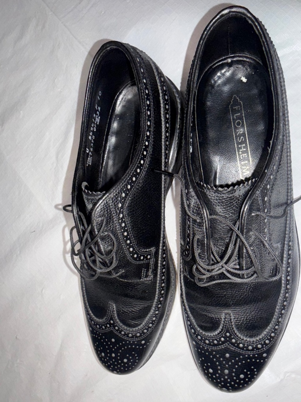black Florsheim leather wingtip oxford brogue Dress Shoes black , size 10
